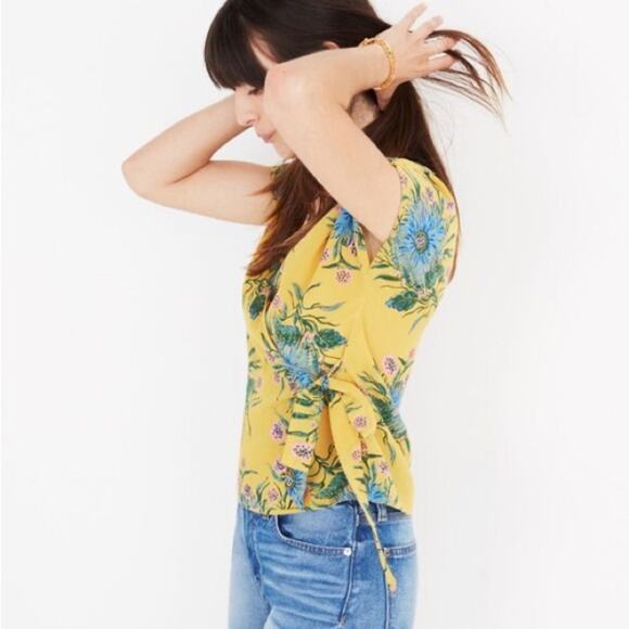 Madewell 100% Silk Side-Tie Wrap Top in Painted Blooms - Picture 2 of 5